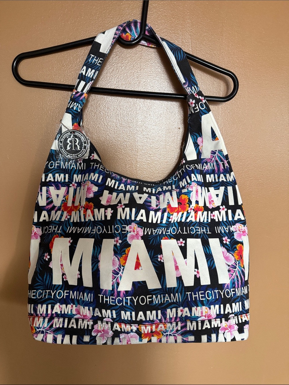 MIAMI Logo Floral Shoulder Bag - Navy & Pink